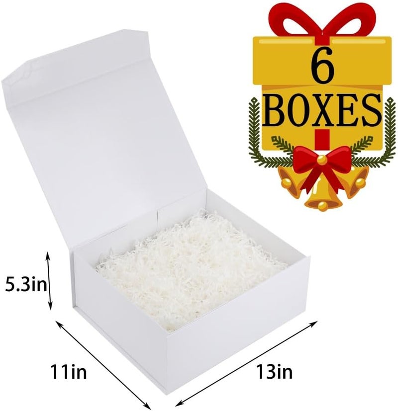 PACKGILO 6 Pcs White Gift Box Large 13x11x5.3 Inch Magnetic Gift Boxes with Crinkle Paper White Large Gift Box with Shredded Paper Luxury Gift Boxes with Lids for Presents - Image 3
